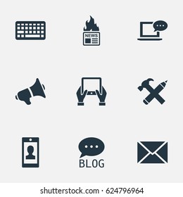 Vector Illustration Set Of Simple Newspaper Icons. Elements Profile, Notepad, Loudspeaker And Other Synonyms Message, Post And Forum.