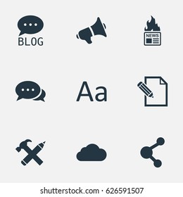 Vector Illustration Set Of Simple Newspaper Icons. Elements Document, Gazette, Argument And Other Synonyms Forum, Megaphone And Overcast.
