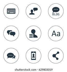 Vector Illustration Set Of Simple Newspaper Icons. Elements Profile, Share, Site And Other Synonyms Blog, Keypad And Earnings.