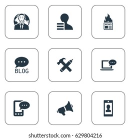Vector Illustration Set Of Simple Newspaper Icons. Elements Site, Gain, Profile And Other Synonyms Forum, News And Hammer.