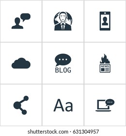 Vector Illustration Set Of Simple Newspaper Icons. Elements Site, Overcast, Profile And Other Synonyms Considering, Smartphone And Network.