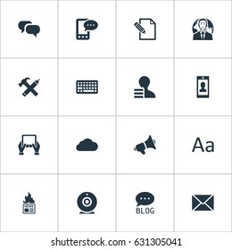 Vector Illustration Set Of Simple Newspaper Icons. Elements Document, Repair, Loudspeaker And Other Synonyms Pen, Hand And Keyboard.