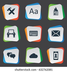 Vector Illustration Set Of Simple Newspaper Icons. Elements Notepad, Repair, Profile And Other Synonyms Keyboard, Keypad And Pencil.