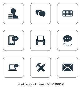 Vector Illustration Set Of Simple Newspaper Icons. Elements Repair, E-Letter, Laptop And Other Synonyms Repair, Pencil And Blog.