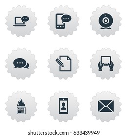Vector Illustration Set Of Simple Newspaper Icons. Elements Post, Notepad, Broadcast And Other Synonyms Man, Message And Epistle.