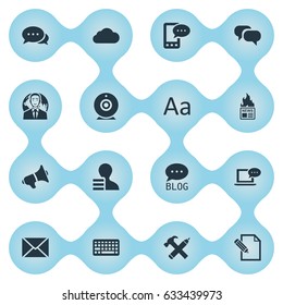 Vector Illustration Set Of Simple Newspaper Icons. Elements Keypad, Argument, Laptop And Other Synonyms Speech, Pencil And Typography.