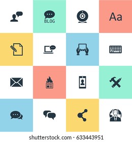 Vector Illustration Set Of Simple Newspaper Icons. Elements Repair, Gossip, Broadcast And Other Synonyms Share, Broadcast And Laptop.
