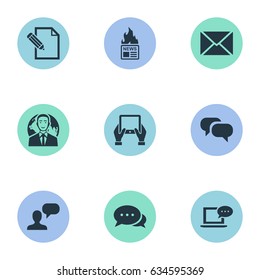 Vector Illustration Set Of Simple Newspaper Icons. Elements Gossip, Post, Gazette And Other Synonyms Epistle, News And Message.