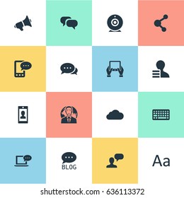 Vector Illustration Set Of Simple Newspaper Icons. Elements Laptop, Gain, Notepad And Other Synonyms Considering, Overcast And Argument.