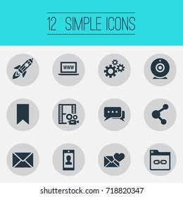 Vector Illustration Set Of Simple Newspaper Icons. Elements Comment, Post, Profile And Other Synonyms Post, Bookmark And Gear.