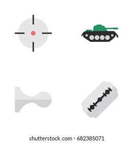 Vector Illustration Set Of Simple Offense Icons. Elements Hunting, Military, Target And Other Synonyms Armored, Deer And Shot.