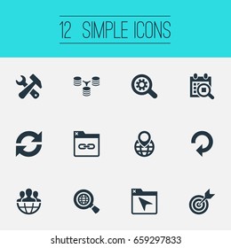 Vector Illustration Set Of Simple Optimization Icons. Elements Date Block, Tools, Staff And Other Synonyms Navigation, Block And Repeat.