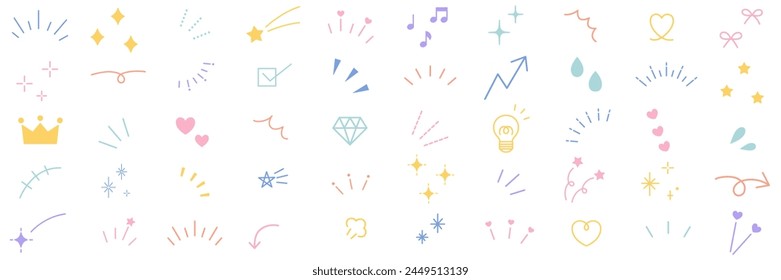 Vector illustration set of simple ornament illustrations. Concentrated line, attention, arrow, heart