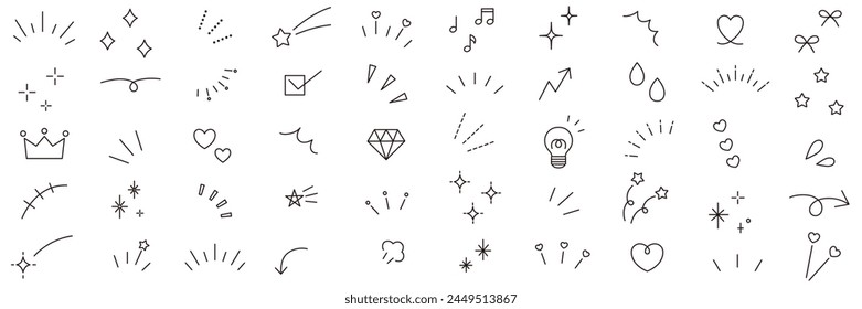 Vector illustration set of simple ornament illustrations. Concentrated line, attention, arrow, heart