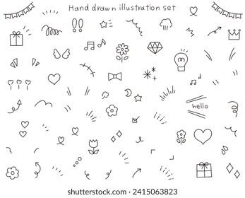 Vector illustration set of simple ornaments. flower, heart, cute, illustration