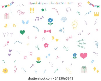 Vector illustration set of simple ornaments. flower, heart, cute, illustration