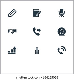 Vector Illustration Set Of Simple Partnership Icons. Elements Building, Telephone, Report And Other Synonyms Vacancy, Business And Service.