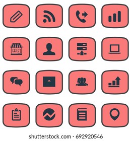 Vector Illustration Set Of Simple Partnership Icons. Elements Network, Telephone, Signal And Other Synonyms Progress, Computer And Member.