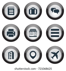 Vector Illustration Set Of Simple Partnership Icons. Elements Point, Diplomat, Manuscript And Other Synonyms Point, Directory And Airplane.
