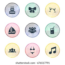 Vector Illustration Set Of Simple Party Icons. Elements Tone, Beachwear, Carbonated Drink And Other Synonyms Group, Candles And Company.