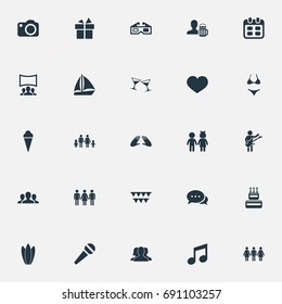 Vector Illustration Set Of Simple Party Icons. Elements Lineage, Cocktail, Tone And Other Synonyms Candles, Acquaintances And Champagne.