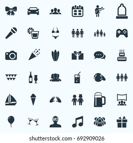 Vector Illustration Set Of Simple Party Icons. Elements Correspondence, Confetti, Team And Other Synonyms Palm, People And Photo.