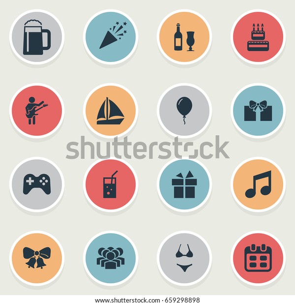 Vector Illustration Set Simple Party Icons Stock Vector Royalty