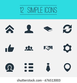 Vector Illustration Set Of Simple People Icons. Elements Textbook, Agreement, Pinpoint And Other Synonyms Team, Employee And Reminder.