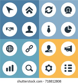 Vector Illustration Set Of Simple People Icons. Elements Remove Cantact, Agreement, Loudspeaker And Other Synonyms Globe, Tie And Internet.
