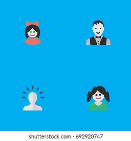 Vector Illustration Set Of Simple Person Icons. Elements Girl, Female, Male And Other Synonyms Girl, Female And Woman.