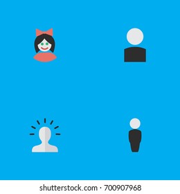 Vector Illustration Set Of Simple Person Icons. Elements Girl, Contour, Person And Other Synonyms Human, Person And Girl.