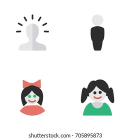 Vector Illustration Set Of Simple Person Icons. Elements Girl, Person, Contour And Other Synonyms Woman, Person And Contour.