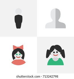 Vector Illustration Set Of Simple Person Icons. Elements Profile, Female, Girl And Other Synonyms Section, Human And Shape.