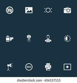 Vector Illustration Set Of Simple Photograph Icons. Elements Brilliance, Rim, Registration And Other Synonyms Printer, Picture And Photographing.