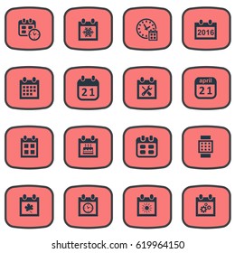 Vector Illustration Set Of Simple Plan Icons. Elements Snowflake, Date Block, Reminder And Other Synonyms Autumn, Summer And Winter.