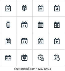 Vector Illustration Set Of Simple Plan Icons. Elements Date Block, Renovation Tools, Intelligent Hour And Other Synonyms Clock, Autumn And Wheel.