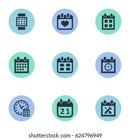 Vector Illustration Set Of Simple Plan Icons. Elements Deadline, Date Block, Event And Other Synonyms Calendar, Day And Hour.
