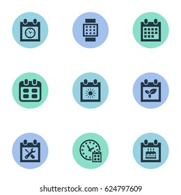 Vector Illustration Set Of Simple Plan Icons. Elements Special Day, Intelligent Hour, Date Block And Other Synonyms Reminder, Calendar And Planner.