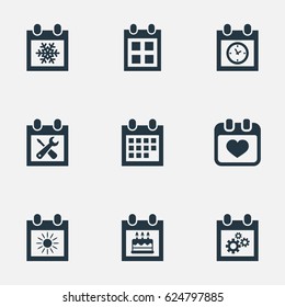 Vector Illustration Set Of Simple Plan Icons. Elements Date Block, Planner, Special Day And Other Synonyms Wheel, Winter And Repair.