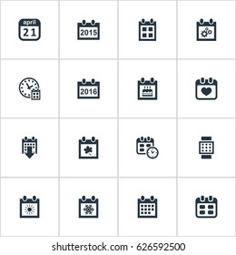 Vector Illustration Set Of Simple Plan Icons. Elements Date, Almanac, Deadline And Other Synonyms Summer, Birthday And Gear.