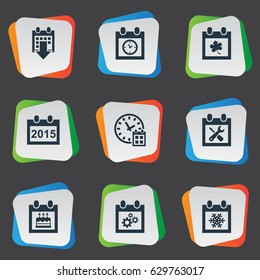 Vector Illustration Set Of Simple Plan Icons. Elements Leaf, History, Annual And Other Synonyms Planner, Birthday And Annual.