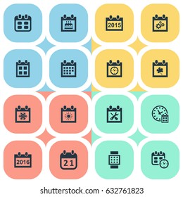 Vector Illustration Set Of Simple Plan Icons. Elements Leaf, Almanac, Intelligent Hour And Other Synonyms Agenda, Winter And Hour.