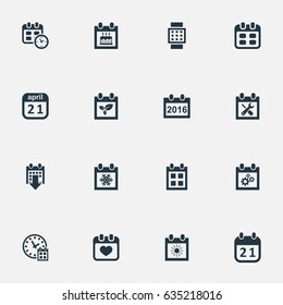 Vector Illustration Set Of Simple Plan Icons. Elements Agenda, 2016 Calendar, Intelligent Hour And Other Synonyms Winter, Day And Time.