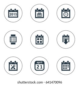 Vector Illustration Set Of Simple Plan Icons. Elements Reminder, History, Annual And Other Synonyms Hour, Planner And Deadline.