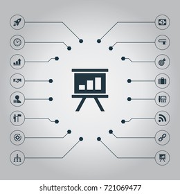 Vector Illustration Set Of Simple Plan Icons. Elements Recruitment, Suitcase, Strength And Other Synonyms Chart, Currency And Target.