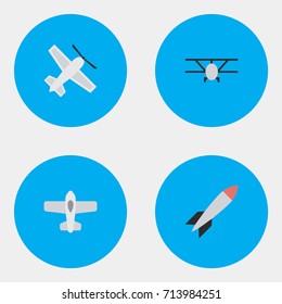 Vector Illustration Set Of Simple Plane Icons. Elements Craft, Airplane, Bomb And Other Synonyms Bomb, Dynamite And Craft.