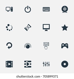 Vector Illustration Set Of Simple Play Icons. Elements Video, Podcast, Joystick And Other Synonyms Play, Keyboard And Personal.