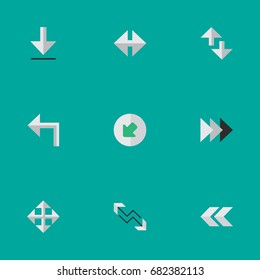 Vector Illustration Set Of Simple Pointer Icons. Elements Indicator, Arrow, Cursor And Other Synonyms Widen, Loading And Northwestward.