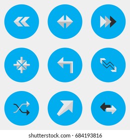 Vector Illustration Set Of Simple Pointer Icons. Elements Import, Chaotically, Arrow And Other Synonyms Export, Ahead And Southwest.