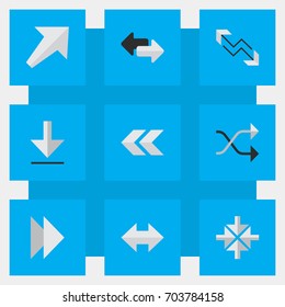 Vector Illustration Set Of Simple Pointer Icons. Elements Back, Southwestward, Inside And Other Synonyms Arrow, Everyway And Import.